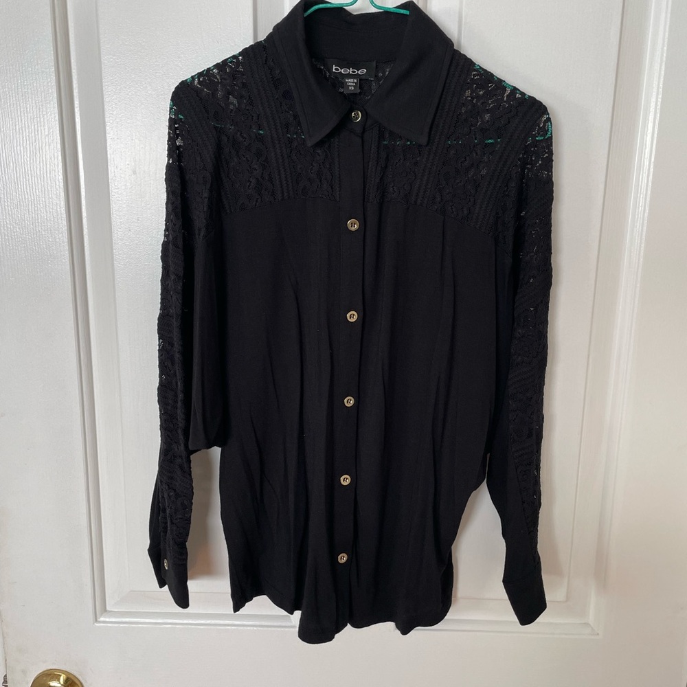 Bebe Black Lace Detail Women's Top
